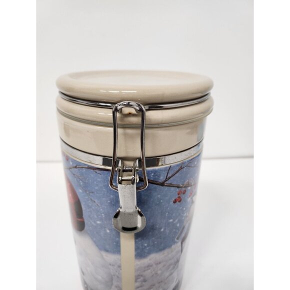 Vintage Thunder Mountain Ceramic Snowman Clamp Canister Kitchen Storage Jar - Picture 5 of 13